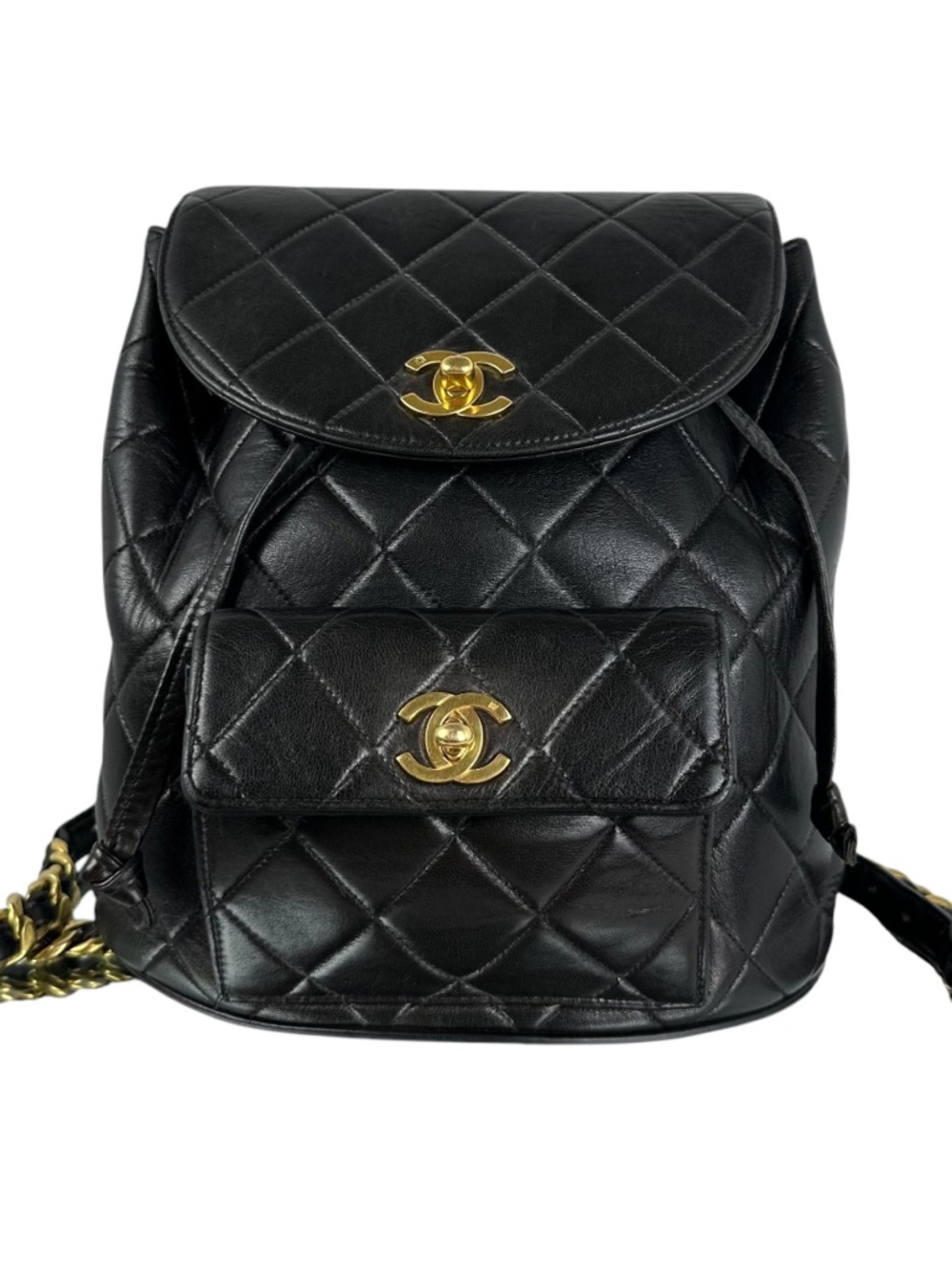 Chanel Vintage Duma Backpack Black Quilted Lambskin CC Gold Chain Bag